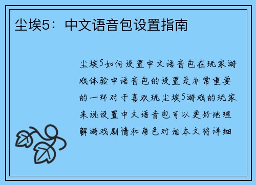 尘埃5：中文语音包设置指南